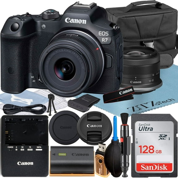 Canon EOS R7 Mirrorless Camera with RF-S 18-45mm Lens   SanDisk 128GB Memory Card   Case   ZeeTech Accessory Bundle