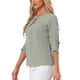 thumbnail image 4 of CURVOSPORT Camisa Elegante para Mujeres, Top de Oficina con Abertura Clave, Frente Plisado, Manga 3/4, Blusa de Chifón XL Gris, 4 of 6