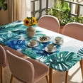 thumbnail image 3 of Blue Teal Leaves Table Cloths for 3 Foot Rectangle Tables, Summer Botanical Watercolor Leaf Patio Waterproof Elastic Fitted Tablecloths, Washable Rectangular Table Cover for Camping, 3 of 8