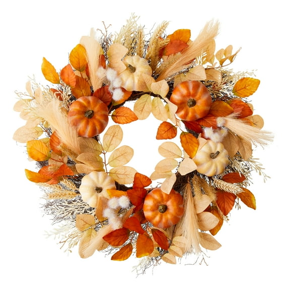 Foam Pumpkin & Foliage Wreath Decor, Orange & Cream, 24", Fall by Way To Celebrate