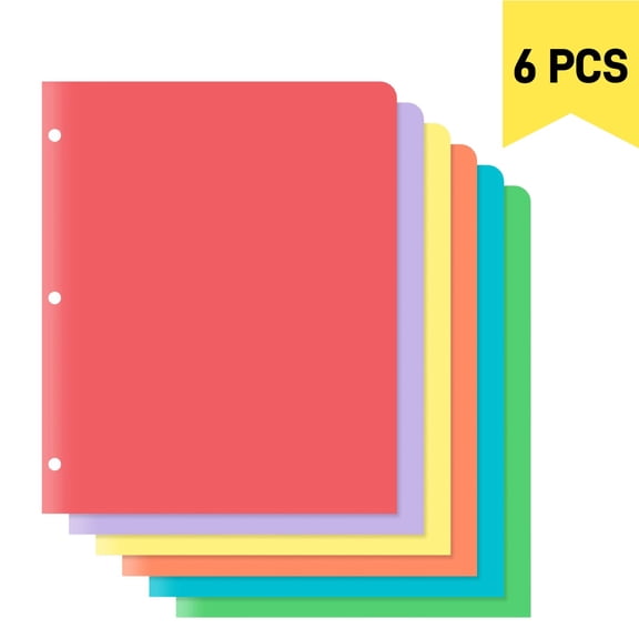 6 Pack Plastic 2 Pocket Folders with 3 Holes, Heavy Duty Colored Folders with Pockets, 3 Hole Punched File Folders for School Office Home, Letter Size