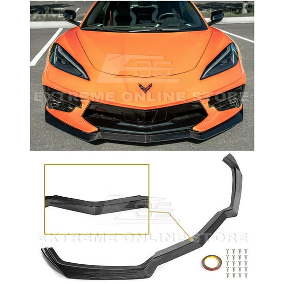 Replacement For 2020-Present Chevrolet Corvette C8 | GM 5VM Style One Piece Design CARBON FIBER Front Bumper Lower Lip Splitter (Carbon Fiber)