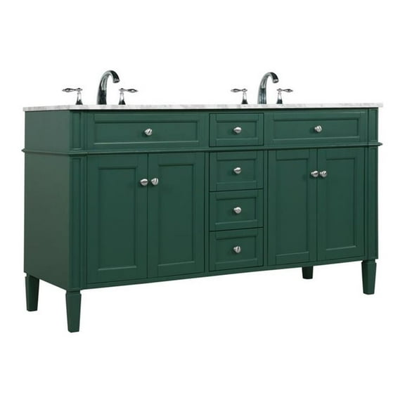Elegant Decor Park Avenue 60" Metal MDF Marble Double Bathroom Vanity in Green