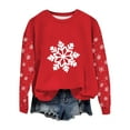thumbnail image 2 of ClodeEU Women's Christmas Sweatshirt With Snowflake Pattern,Long Sleeve Crewneck Xmas Holiday Tops Red 01,Womens Plus XL, 2 of 5