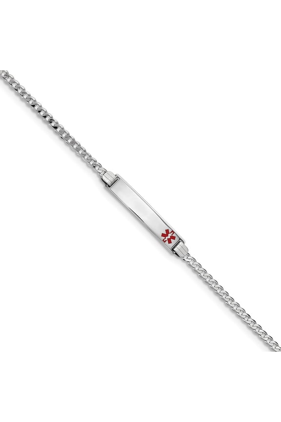14K White Gold bracelet Medical Curb Alert Red 7 in 6 mm 3.5