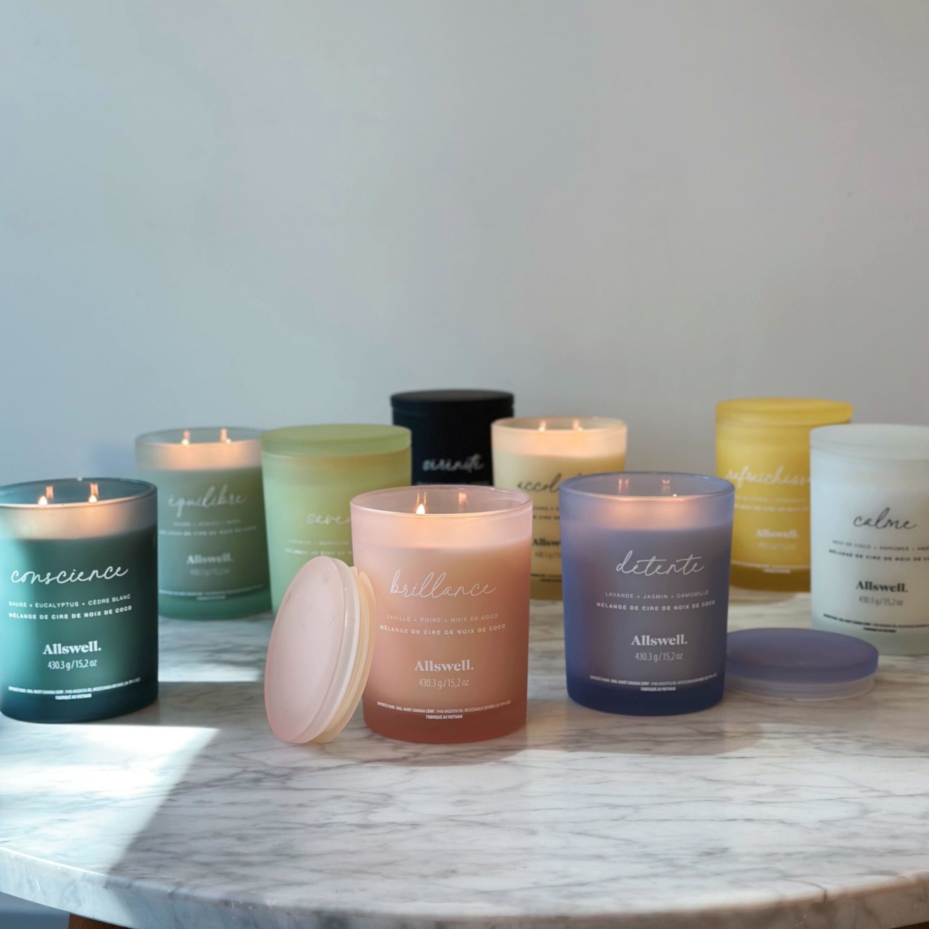 Bougie spa parfumée à la cire de noix de coco 15 oz Allswell, Détente (Lavande + Jasmin + Camomille) Mélange de cire de noix de coco