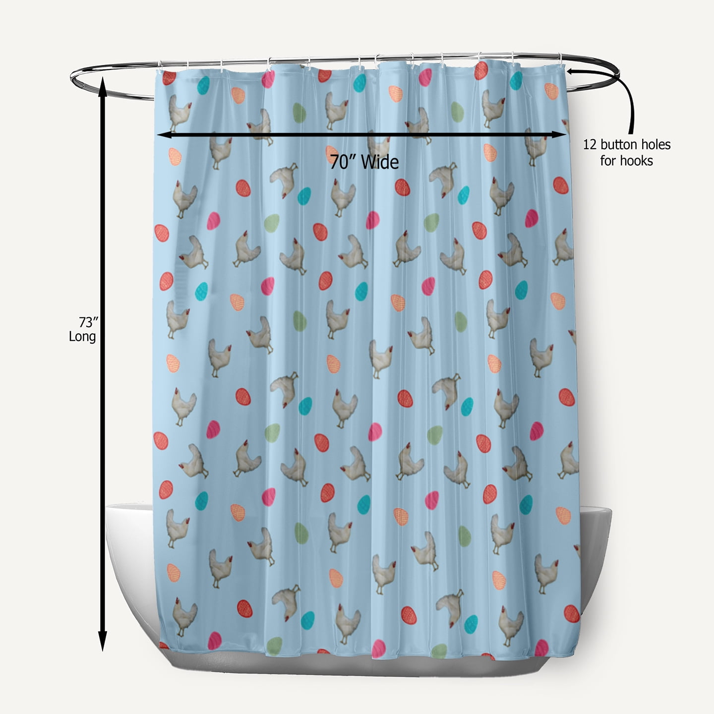 Simply Daisy 70" W x 73" L Chickens and Eggs Polyester Shower Curtain, After Rain Blue [1 Ct]