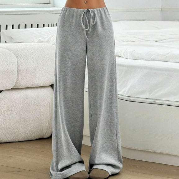 HAPIMO Women's Solid Color Sweatpants Drawstring Teens High Waist Wide Leg Pants Business Cotton Casual Trousers Spring Workout Fall Loose Pants for Girls Gray L