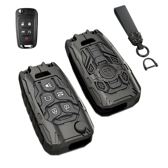 Key Cover Case, Metal Key Fob Case Protector Shell Compatible with Chevy Chevrolet Camaro Cruze Equinox Malibu Trailblazer Impala Sonic Buick Cascada Encore(5 Buttons