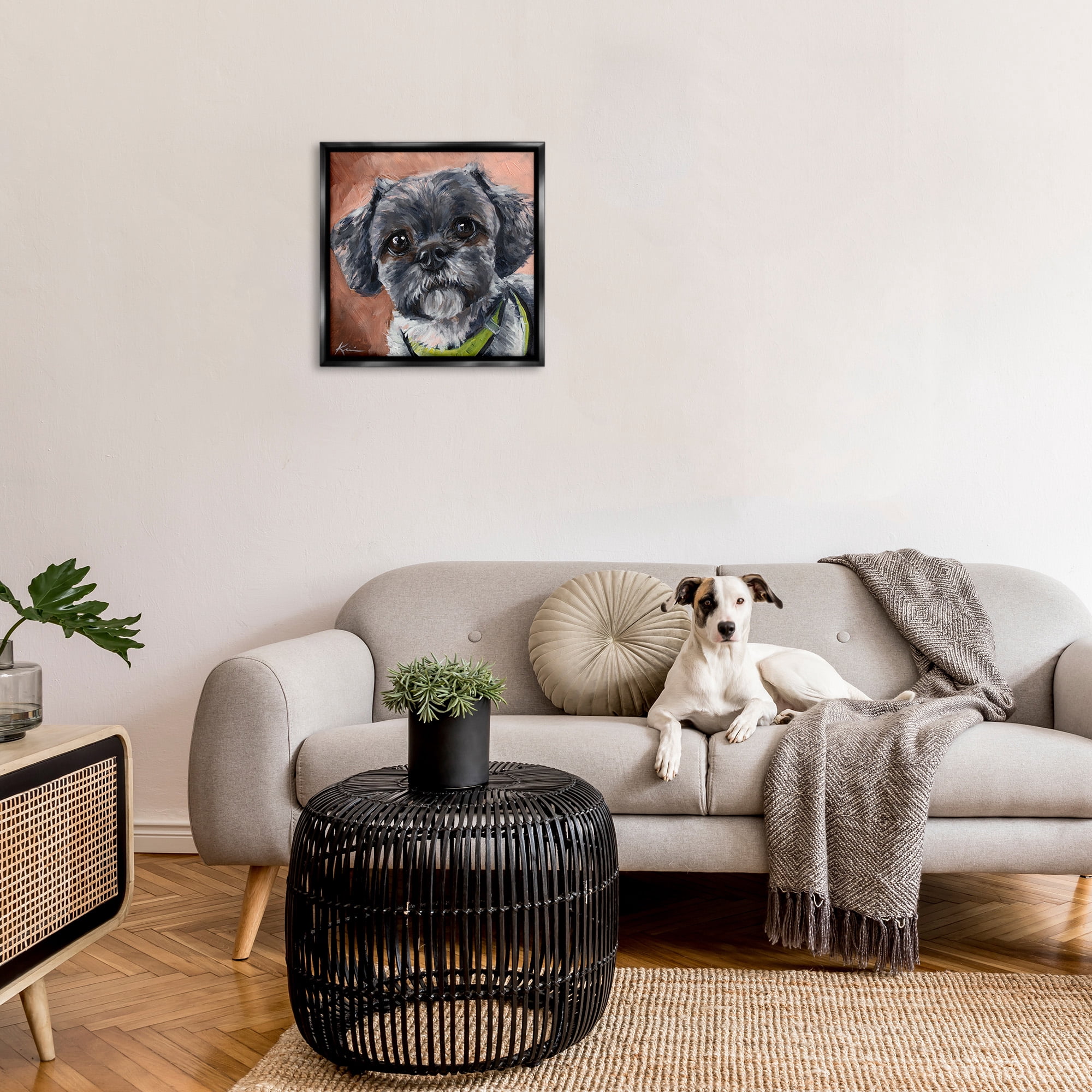 Stupell Industries Black Shih Tzu Dog Portrait Animals & Insects Painting Black Floater Framed Canvas Art Print Wall Art, 25 x 25