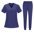 thumbnail image 2 of Minjewel Women's V-Neck Short Sleeve Two-Piece Scrubs for Women Set with Pockets, Soft & Durable Medical Scrub Set for Hospital & Clinic Wear,Navy S, 2 of 5
