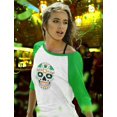 thumbnail image 5 of Tstars St Patricks Day Sugar Skull Clovers Women Raglan Shirt, 5 of 6