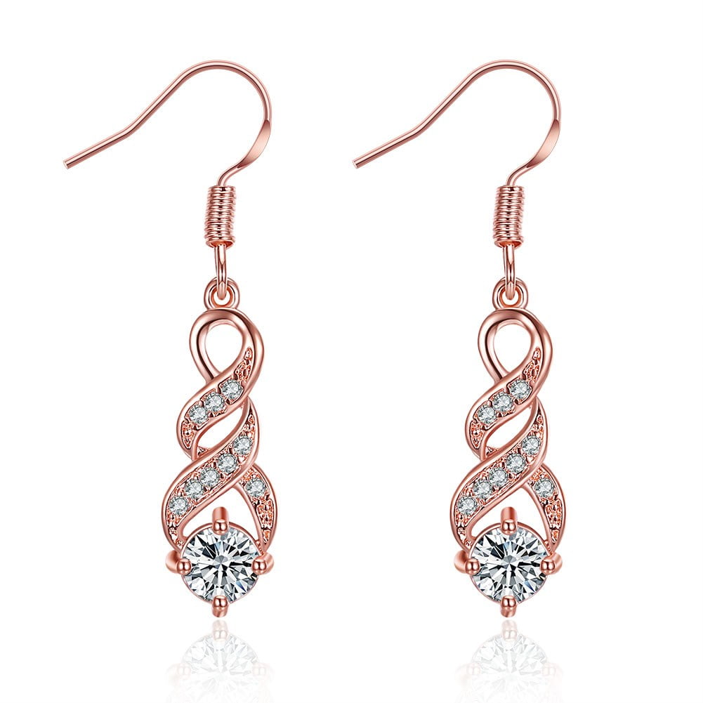14K Rose Gold Infinity Dangle Drop Earrings for Women Cubic Zirconia Hook Statement Earrings