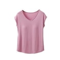 thumbnail image 3 of Liweisiy Women's Cap Sleeve Tees V Neck Multi Color Layering Breathable Pajama Shirts Classic Loose Soft Sleep Tops Pink 2XL, 3 of 6