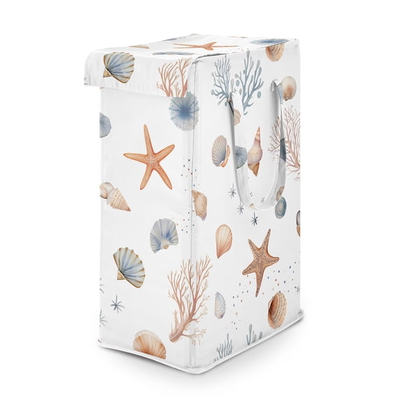 Sweet Jojo Designs Ocean Seashells Boy, Girl, Unisex/Gender Neutral Foldable Laundry Hamper with Handles