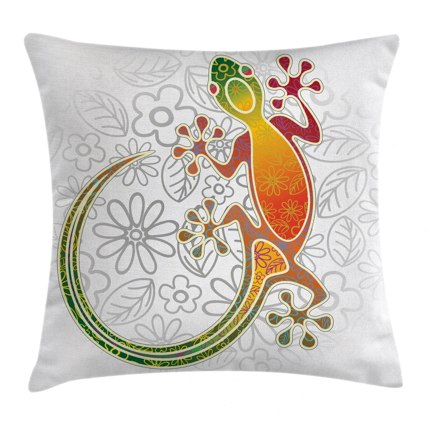 Batik Decor Throw Pillow Cushion Cover, Native Southeast Asian Common House Gecko Moon Lizard
