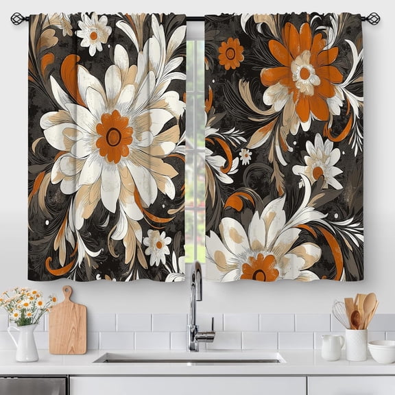 Boho Floral Kitchen Curtains - Spring Rustic Aesthetic Small Short Cafe Tier Curtains Decor for Living Room Rod Pocket Window Drapes 36 Inch Length 2 Panels Set 28"x36"