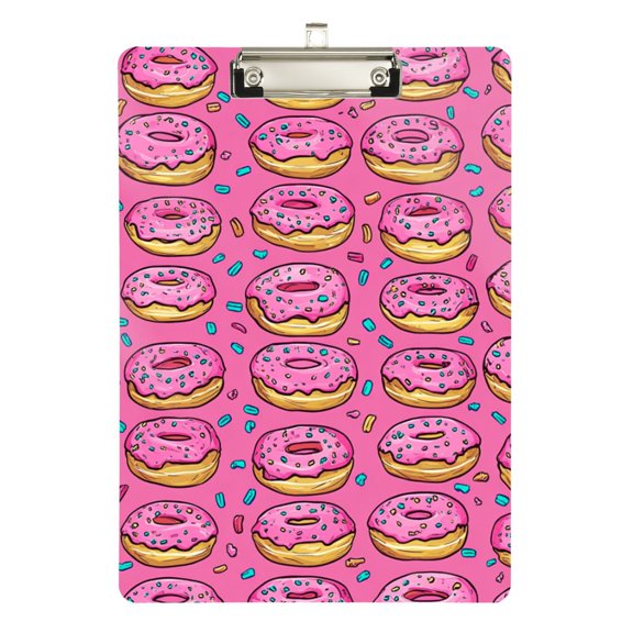 FORMRS Acrylic Clipboard with Low Profile Clip Standard A4 Letter Size, 12.5" x 9", Pink Doughnuts
