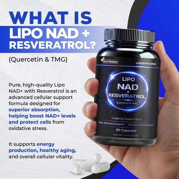 Liposomal NAD Supplement with Resveratrol, Quercetin and TMG for Anti Aging and Cell Regeneration