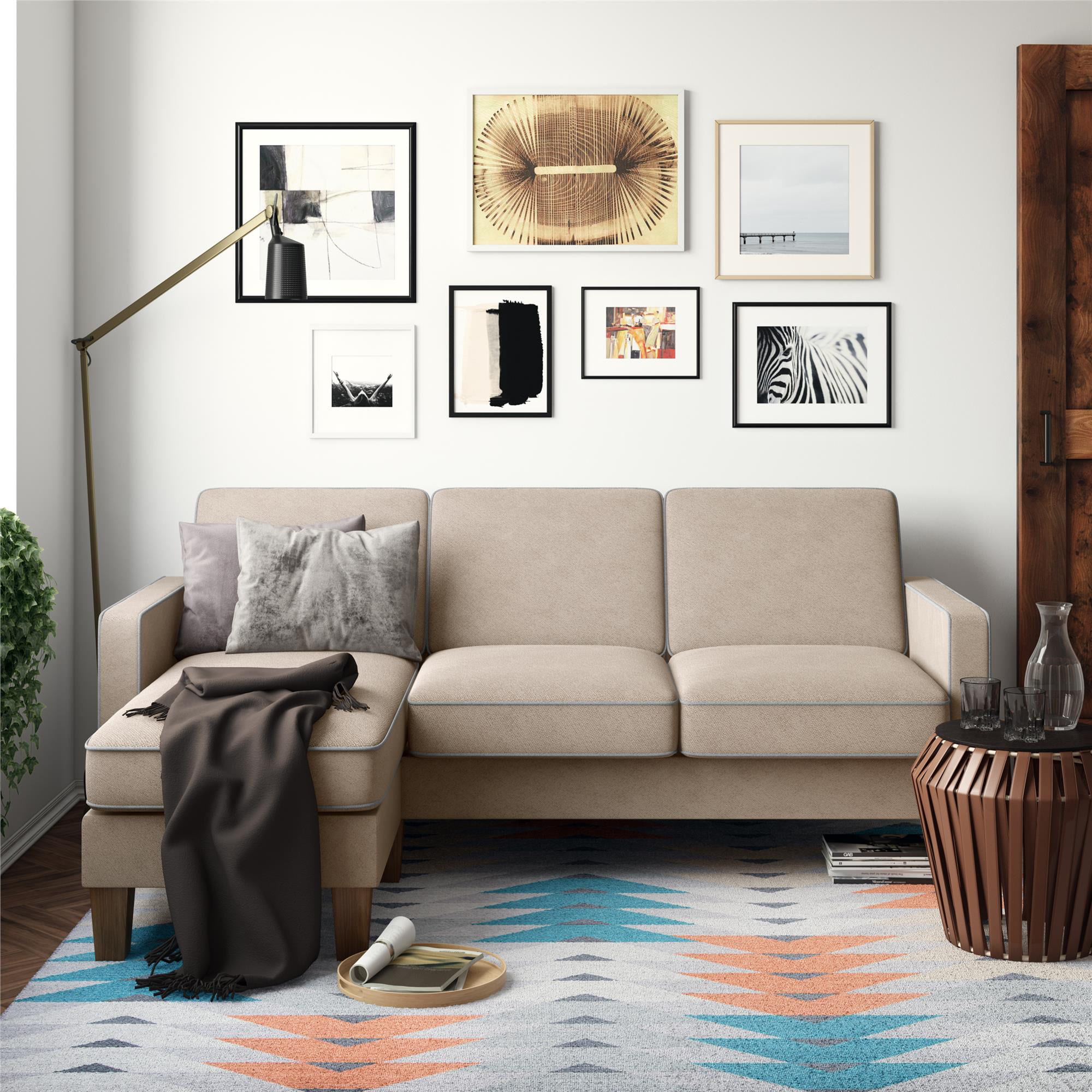 Novogratz Bowen Sectional Sofa with Contrast Welting