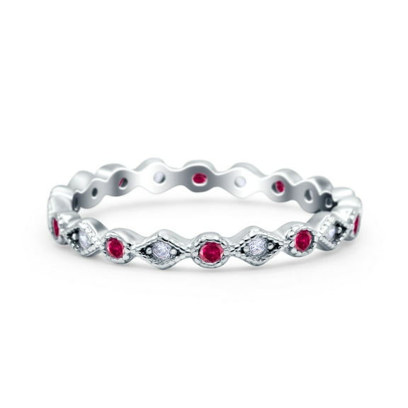Full Eternity Stackable Ring Band Ruby CZ 925 Sterling Silver Size 4