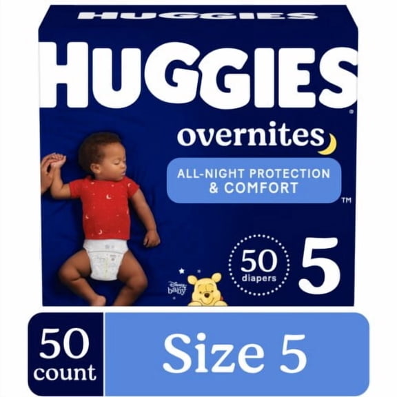 Huggies OverNites Baby Diapers Size 5 (27  lbs) 50 count
