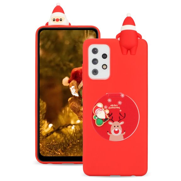 for Samsung Galaxy A33 5G Christmas Theme Case, Flexible TPU Case with Kickstand & Cute Mirror Christmas Deer Full Body Protective Case for Samsung A33 5GLadies Girls, Santa Claus