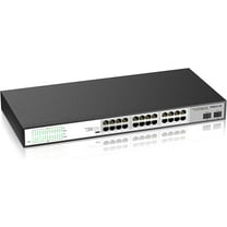 24 Port Full Gigabit PoE Switch with 2 Gigabit SFP Uplink Ports, Up to 30W Per Port, 48V Standard POE, Total Budget 300W, 803.af/at Compliant, Unmanaged Plug and Play, Rack Mount