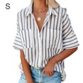 thumbnail image 2 of Qarigey Camisa de mujer Media manga a rayas Blusa con bolsillos Camisa de media manga a rayas Botón con cuello en V Top Prendas para la parte del cuerpo Blanco S, 2 of 6