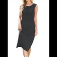 thumbnail image 3 of Vestido de Punto Sin Mangas para Mujer 2025, Cuello Redondo, Abertura Lateral, Ajustado, Midi, Negro, Talla L, 3 of 8