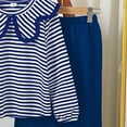 thumbnail image 5 of Owordtank Girls Trendy Casual Sweatsuit: 2-Piece Striped Print Collar Pullover Sweatshirt & Flare Pants, Fall Winter School & Play Outfit, 5 of 5
