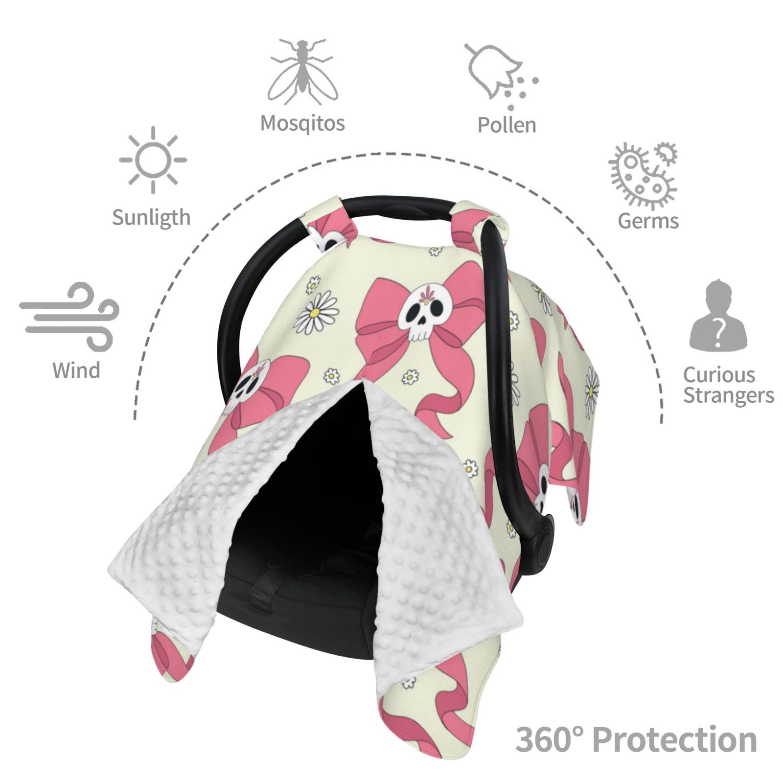 Car Seat Cover Baby - Bow With Sugar Skull Breathable Infant Car Seat Cover for Baby Carseat, Lightweight Comfort Baby Essentials Must Haves Newborn Stuff for Girl Boy