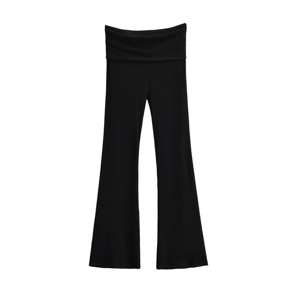 FAIWAD Women's Casual Flared Pants Folding Waistband High Waist Bootcut Pants Stretch Workout Leggings