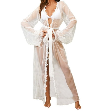 

Fatuov Womens Lingerie Sets New Women Sexy Contrast Lace Net Belt Robe Bikini Short Shirt Beach Dress On Clearance