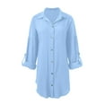 thumbnail image 5 of Robe d'Été pour Femmes Manches Courtes Poche Irrégulière Robe Chemise avec Poches, 5 of 5