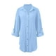 thumbnail image 5 of Vestido camisero de manga corta para mujer - Vestido informal de verano con botones y bolsillos irregulares, 5 of 5