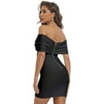 thumbnail image 2 of BEAUKEY Women Off Shoulder V Neck Bandage Dress Button Summer Female Bodycon Mini Black, 2 of 6