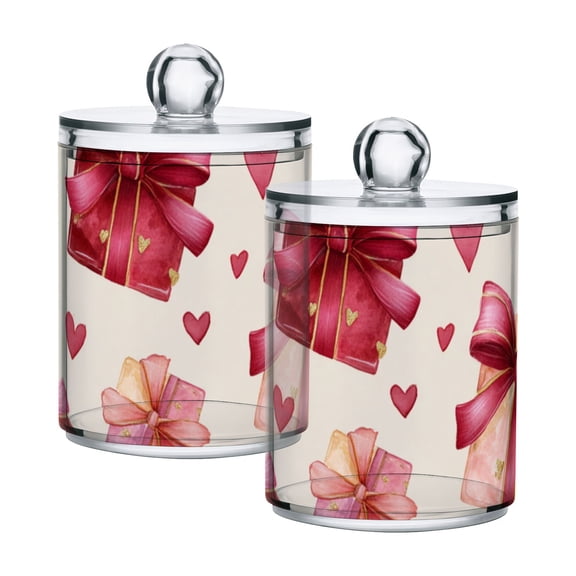 Gift Boxes with Bows Hearts Valentine Translucent Plastic Cans Storage Canisters with Lid Set of 2