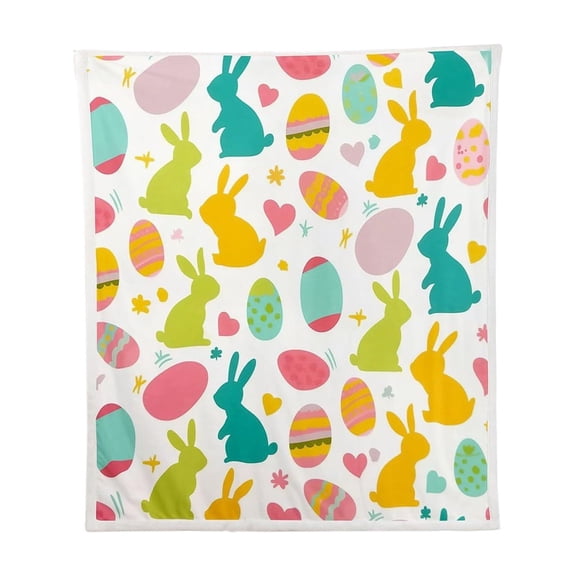 Eoozwa Easter Blanket Spring Rabbit Eggs Soft Flannel Colorful Decorative Throw Blanket Holiday Square Birthday Gift for Easter Home Couch Sofa Bed Room, 29.52 x 39.3 in