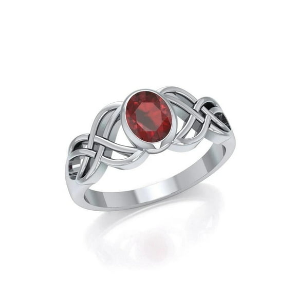 Celtic Knotwork Garnet Birthstone Ring 925 Sterling Silver Fine Jewelry