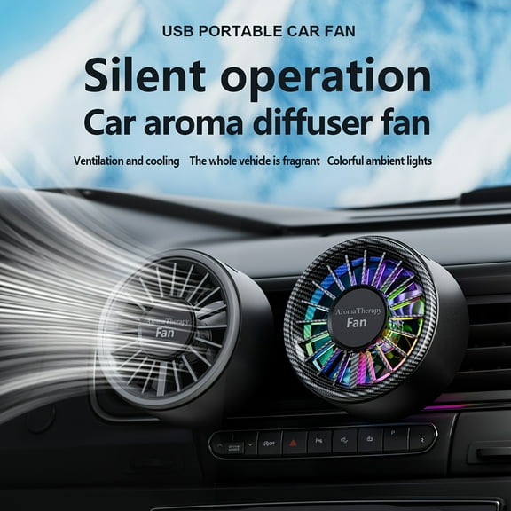 Carbon Fiber Car Fan – USB-Powered 3-Speed Camouflage Dashboard Fan with 3 Aromatherapy Tablets & 7-Color LED Lights, No Battery Needed, for Car, SUV, Truck, RV Interior Cooling