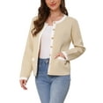 thumbnail image 4 of INSPIRE CHIC Knitted Cardigan for Women's Short Sleeve Contrast Button Down Crew Neck Sweater Shirts XS Beige, 4 of 6