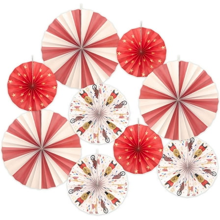 Cheerland Hanging Paper Fan Set Circus Themed Honeycomb Pom Pom Decorations, 1 Pack