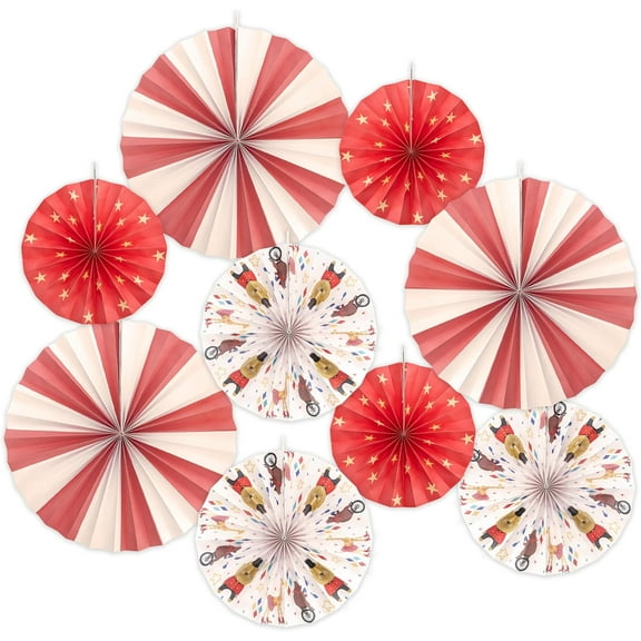 Cheerland Hanging Paper Fan Set Circus Themed Honeycomb Pom Pom Decorations, 1 Pack