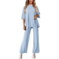 thumbnail image 3 of PRETTYGARDEN Women's 2 Piece Outfits Casual Short Sleeve Pullover Tops and Wide Leg Pants Lounge Sets Tracksuits, 3 of 8