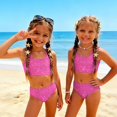 thumbnail image 3 of CCRFTGI Swimsuits for Child Girls Size 6-7 2 Piece Set Swimming Bathing Suit Beach Vacation Sequin Print Bikini Set Cute Summer Girls Clothes Swim Suit Kids Bikini Hot Pink 1-2 Years, 3 of 9
