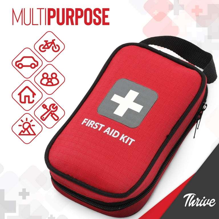 Thrive First Aid Kit (100 Pieces) - First Aid Bag with Hospital Grade Medical  Supplies - Emergency Accessories for Compact Size for Car Trip, Camp,  Beach, Bike, College Dorm, Hunting and Travel 