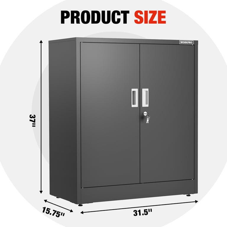 WORKPRO Metal Garage Storage Cabinet, 37" H, Locking Doors, Black photo 7