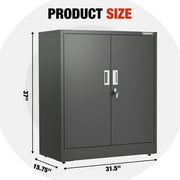WORKPRO 37x31.5x15.75 Small Metal Garage Storage Cabinet with Locking Doors and 3 Adjustable Shelves, for Tools, Office, Home, Shops, Black