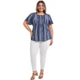 thumbnail image 2 of GRACE & GRANDEUR Women's Plus Size Tops Drawstring Collar Ruffle Sleeve Blouses Boho Floral Print Gathered Ties Babydoll Blouse 2X Navy Blue, 2 of 5